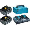 Makita Pack Énergie 18 Volts Li-Ion 2 batteries 6Ah BL1860B + 1 chargeur double DC18RD avec coffret MAK-PAC 198077-8