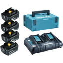 Makita Pack Énergie 18 Volts Li-Ion 4 batteries 6Ah BL1860B + 1 chargeur double DC18RD avec coffret MAK-PAC 198091-4