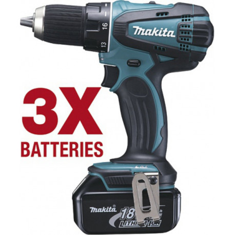 Makita Perceuse visseuse sans fil 18 v li-ion 3 Ahx3 batteries + coffret DDF456RF3J