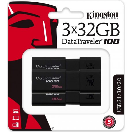 KINGSTON 32GB USB 3.0 DATATRAVELER DT100G3/32GB-3P TRI-PACK