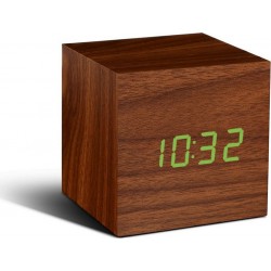 Gingko Radio réveil Cube Click Clock - LED Noyer / Vert