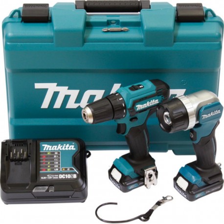 Makita Perceuse sans fil, 2 batteries + chargeur dans une valise de transport avec lampe ML106 (DF333DSAL1)