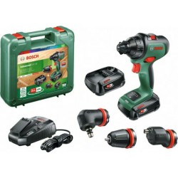 Bosch Perceuse-visseuse 2 vitesses sans-fil AdvancedDrill 18 avec 2x batteries, renvoi d'angle et adaptateur excentrique 06039B5