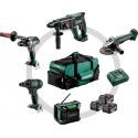 Metabo Kit d'outils sans fil Combo pour l'artisanat du bâtiment 5.2BS 18 LTX BL + KH 18 LTX 24 + W 18 L 9-125 Quick + SSW 18 LTX