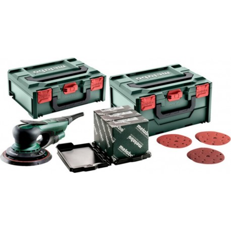 Metabo Ponceuse excentrique SXE 150-2.5 BL (691037000) avec set d'abrasifs « multi-hole » Metaloc, 150 mm, pour bois et métal Me