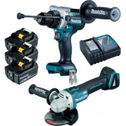 Makita Kit meuleuse d'angle sans fil et perceuse-visseuse à percussion sans fil 18V DLX2434TJ