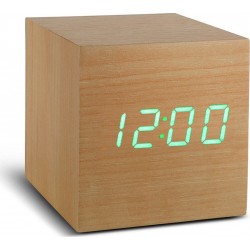 Gingko Réveil Cube bois Clair Click Clock LED Vert