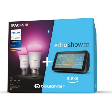 Philips Ampoule connectée Hue E27 W&C X2+AMAZON Echo Show 5