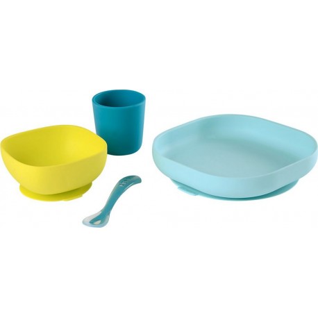 Beaba Coffret repas 913428 4pieces vaisselle silicone bleu