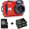 Kodak Appareil photo Compact WPZ2 Rouge Pack 2e batterie+carte SD 16g