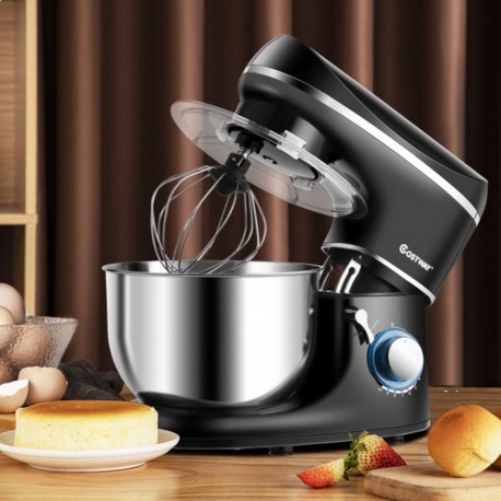 Giantex robot pâtissier 1300w,220-240v~50/60hz avec bol d'acier inox 5,5l, vitesse réglable à 10 niveaux avec protection contre