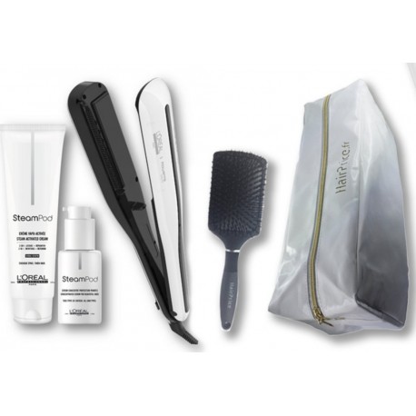 L'oréal professionnel steampod 3.0 lisseur + crème cheveux épais 150 ml+ sérum 50 ml + trousse de rangement + brosse
