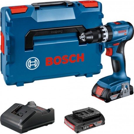 Bosch Perceuse-visseuse à percussion sans fil GSB 18V-45, 2 batteries 2,0Ah, GAL 18V-20 dans L-Boxx