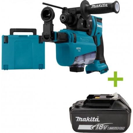 Makita DHR182ZWJU Marteau combiné 18 V, batteries et chargeur non compris, avec aspiration des poussières et émetteur AWS