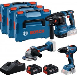 Bosch Bleu 0615A5009G Toolkit 3 machines GSR 18V-65 + GBH 18V-22 + GWS 18V-818V 2x 18V 5.0Ah et chargeur en L-BOXX