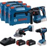 Bosch Bleu 0615A5009G Toolkit 3 machines GSR 18V-65 + GBH 18V-22 + GWS 18V-818V 2x 18V 5.0Ah et chargeur en L-BOXX