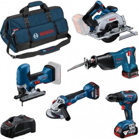 Bosch Bleu 0615A5004E Set Combi 5 pièces - Set d'outils professionnels 18V avec sac à outils
