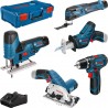 Bosch Bleu 0615A0017C 5 Toolkit 12V - perceuse sans fil + scie circulaire + scie sauteuse + scie à guichet + outil multifonction