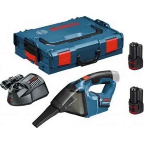 Bosch Bleu 06019E3003 Aspirateur eau et poussière sans-fil GAS 12V, 2 batteries 3 Ah, L-BOXX