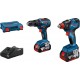 Bosch Bleu 06019J2208 Pack combiné GSB 18V-55 perceuse sans fil + GDX 18V-200 clé à chocs sans fil 18V 4.0AH en L-Case