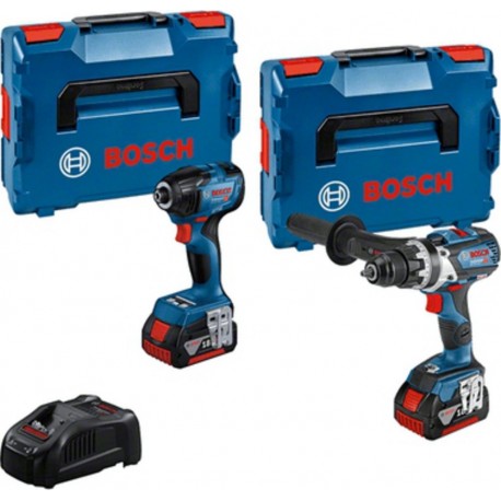 Bosch Bleu 0615990N2W Perceuse sans fil GSR 18V-110 + clé à chocs GDR 18V-210 C 18 Volt 5.0 AH Li-Ion en L-BOXX