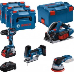 Bosch Bleu 0615990N36 Combiset 18V 4 machines 1x 4.0Ah 2x 5.5 Ah et chargeur en L-BOXX
