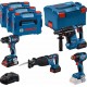 Bosch Bleu 0615990N37 Combiset 18V 4 machines 1x 4.0Ah 2x 5.5 Ah et chargeur en L-BOXX