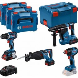 Bosch Bleu 0615990N37 Combiset 18V 4 machines 1x 4.0Ah 2x 5.5 Ah et chargeur en L-BOXX