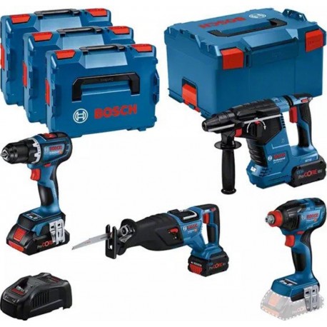 Bosch Bleu 0615990N37 Combiset 18V 4 machines 1x 4.0Ah 2x 5.5 Ah et chargeur en L-BOXX
