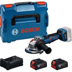 Bosch Bleu 06019N4302 GWS18V-11PS Meuleuse d'angle Accu 2x GBA 18V 5.0Ah et chargeur GAL 12V/18V-80 en L-Boxx
